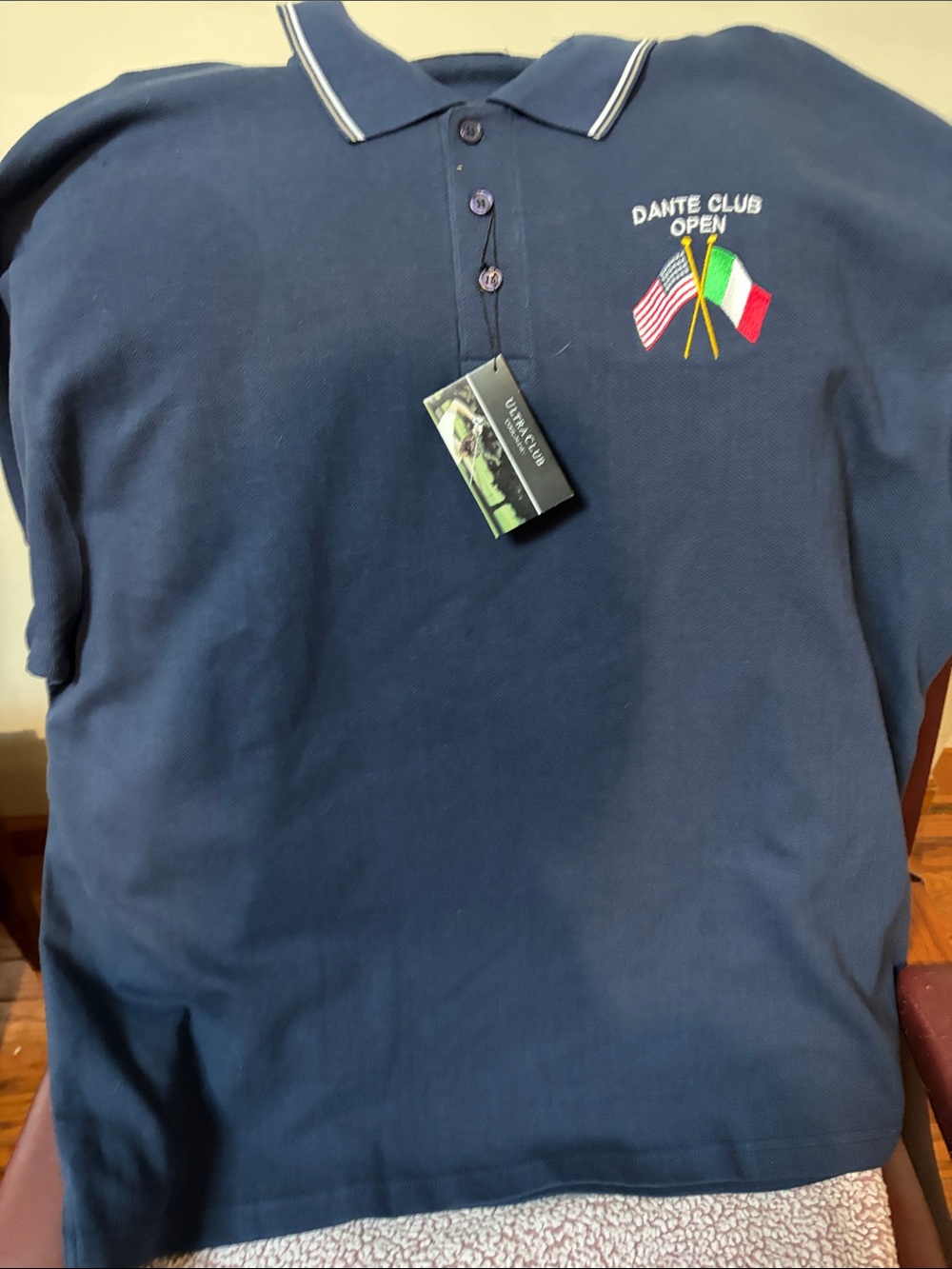 Dante Club Open Navy Polo Shirt with Embroidered Flags
